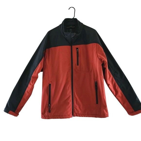 Free Country Fleece Jacket Men's XL Black/Orange Long Sleeve Full Zip Polyester - Picture 1 of 16